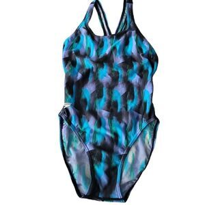 Speedo Blue and Black Women's One-Piece Swimsuit Sz 8